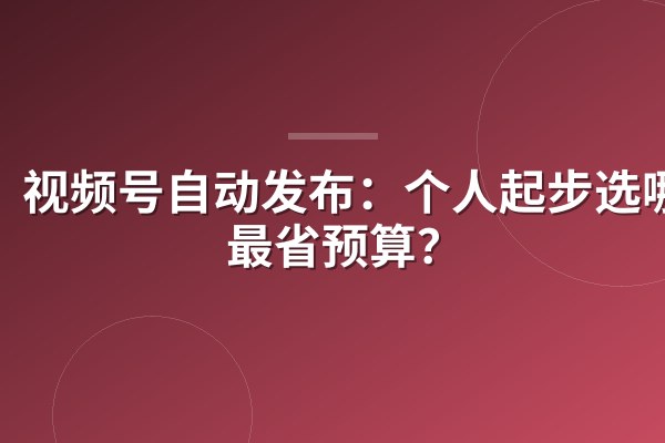 视频号自动发布：个人起步选哪款最省预算？